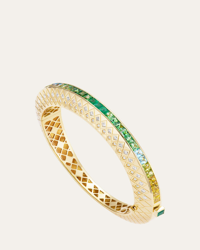 Temple Tile Bangle in 18K Yellow Gold with Diamonds